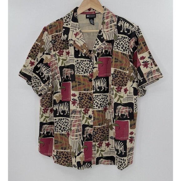 Maggie Barnes Plus Size Button Built In Blouse Shirt Sz 22W Animal Print‎ Boho - Picture 1 of 10